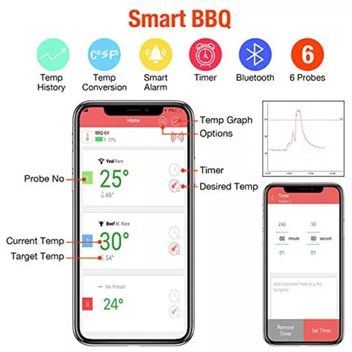 Cloud BBQ – digitalni Bluetooth termometer za notranjo temperaturo (4 sonde)