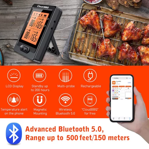 Cloud BBQ – digitalni Bluetooth termometer za notranjo temperaturo (4 sonde)